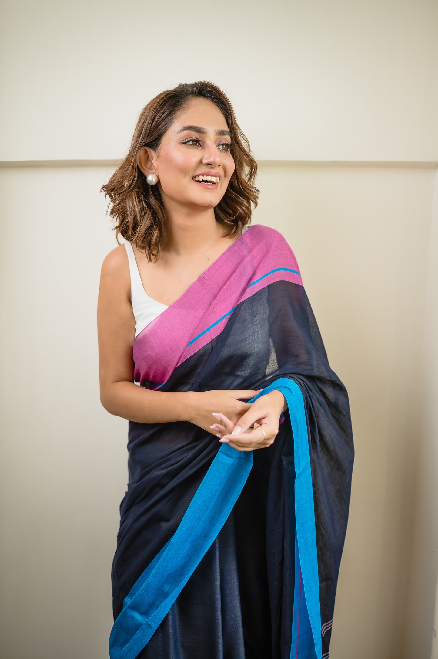 Dark Navy Blue Pure Cotton Saree