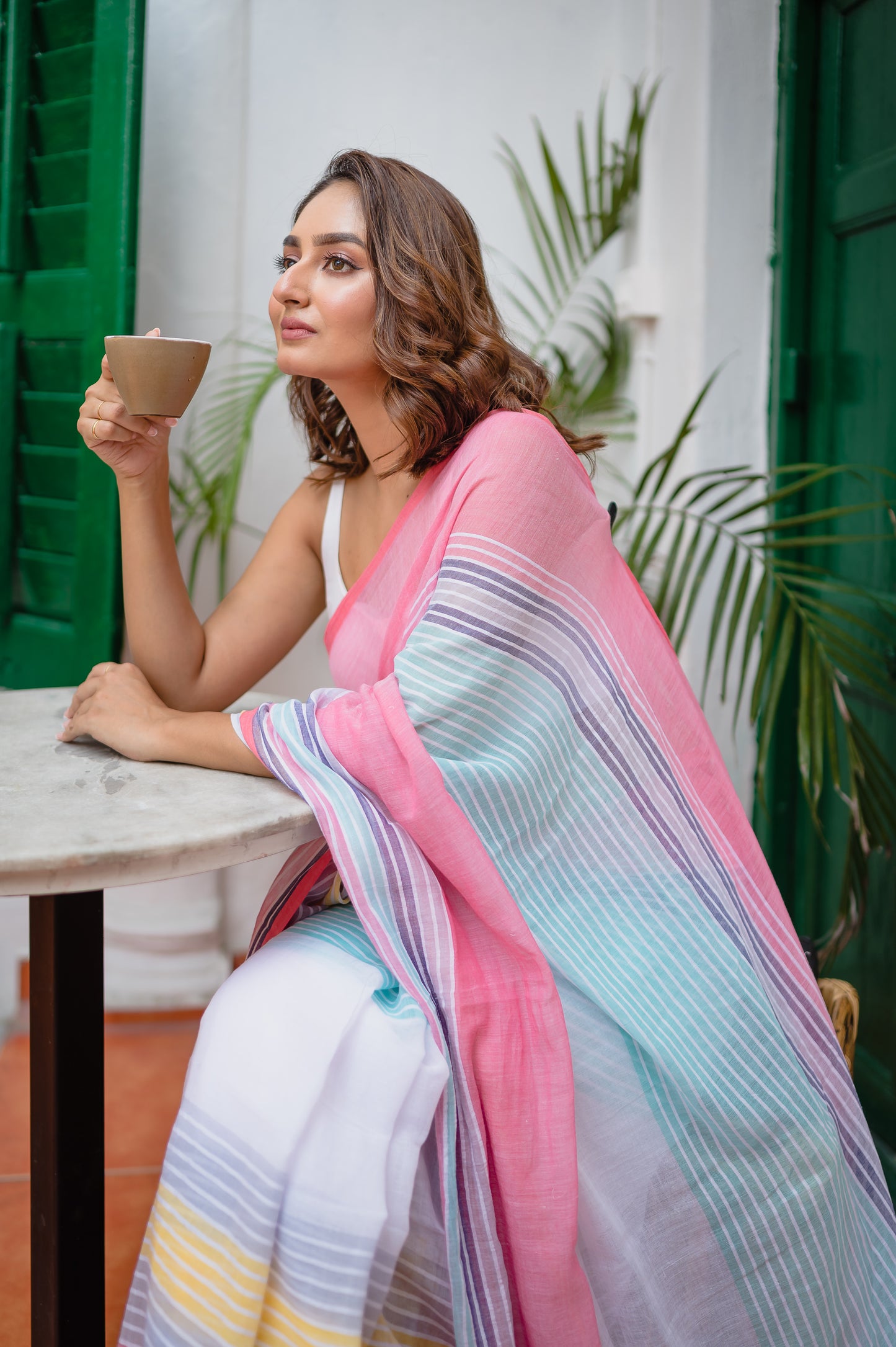 Multicolor Mulmul Cotton Saree