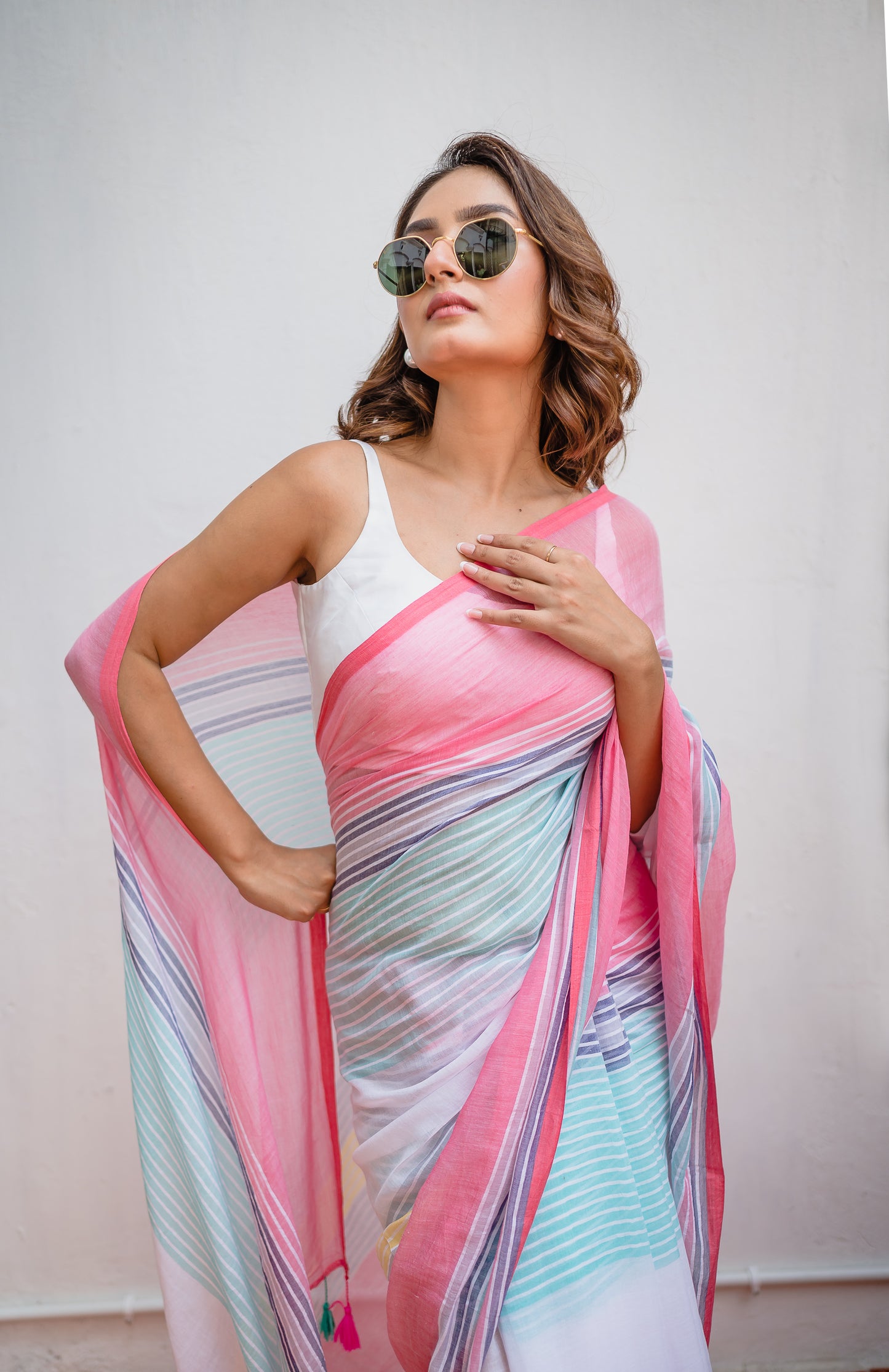 Multicolor Mulmul Cotton Saree