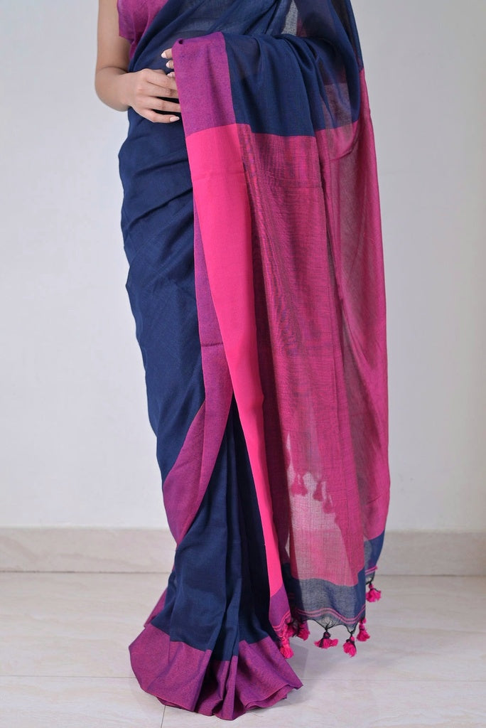 Blue Pink Soft Cotton Saree