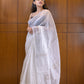 White Sequins Cotton Silk Saree