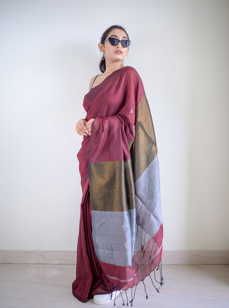 Buy Banarasi Silk Magenta Pink Bridal Handloom Saree Online – Sunasa