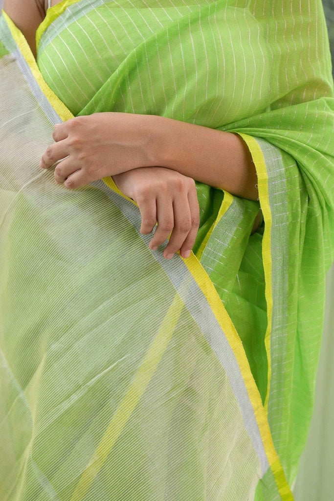 Striped Green Cotton Silk Saree