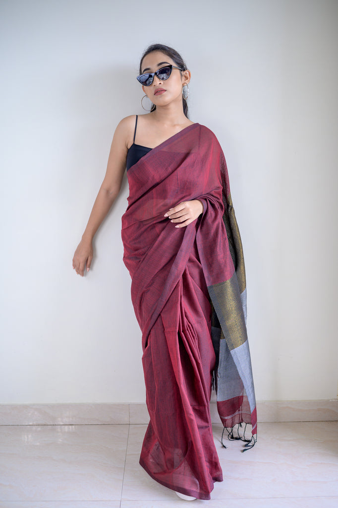 Brown Soft Cotton Saree