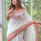 Snow White Cotton Silk Saree