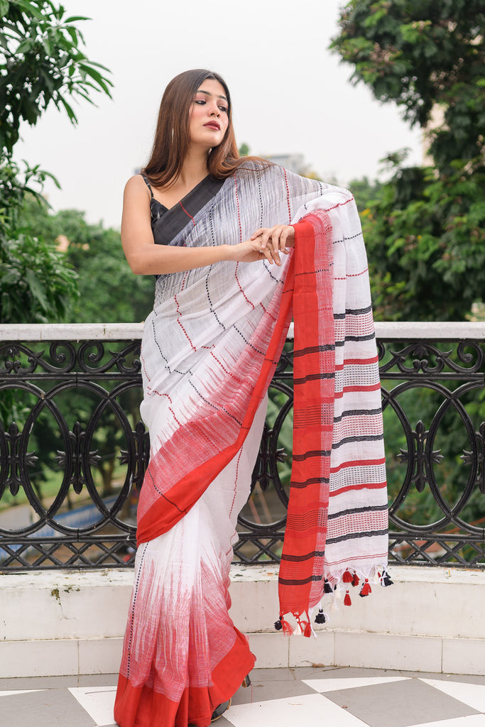 Buy Satrani Black & White Striped Saree With Unstitched Blouse for Women  Online @ Tata CLiQ