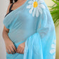 Sky Blue Hand Painted Mulmul Cotton Saree