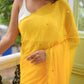 Yellow Sequined Mulmul Cotton Saree