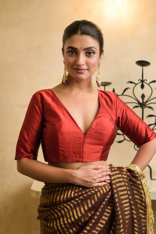 Red Half Sleeves Blouse