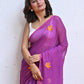 Purple Mulmul Cotton Saree