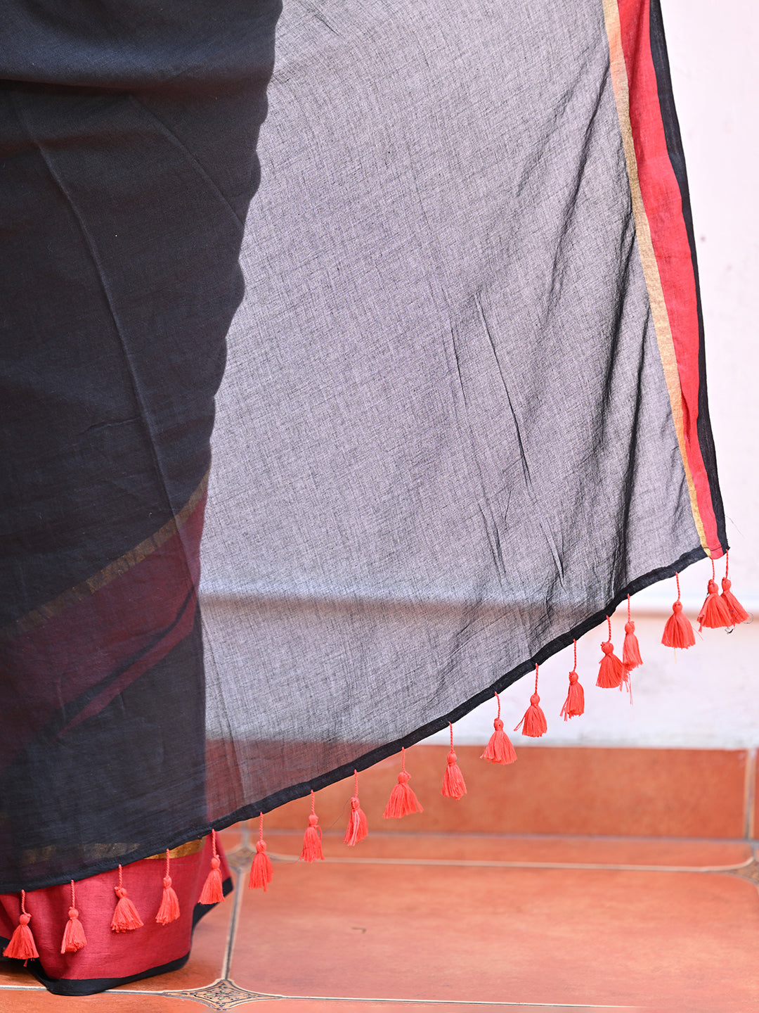 Black Mulmul Cotton Saree