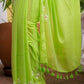 Hand Painted Green Mulmul Cotton Saree