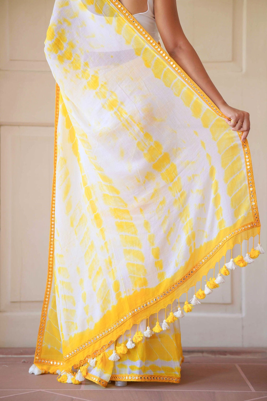 Yellow Tie and Dye Mulmul Cotton Saree