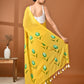 Hand Painted Yellow Mulmul Cotton Saree