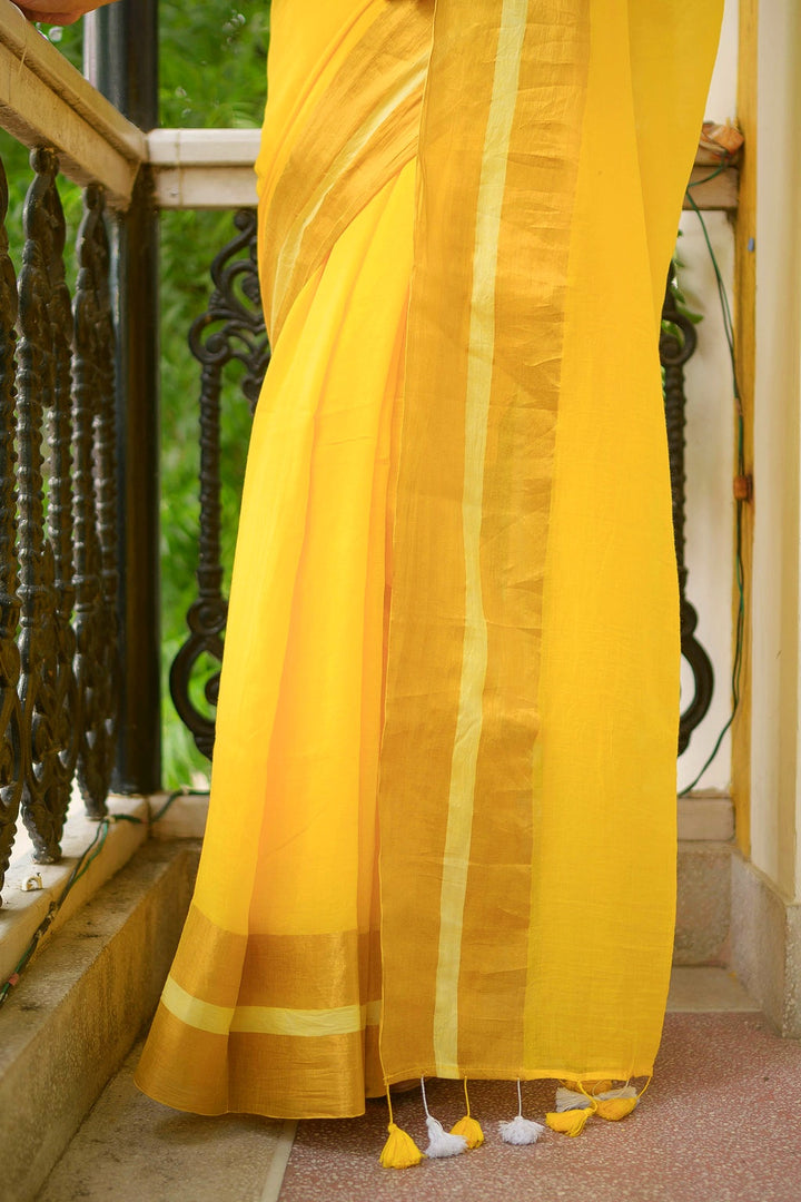 Classic Yellow Mulmul Cotton Saree