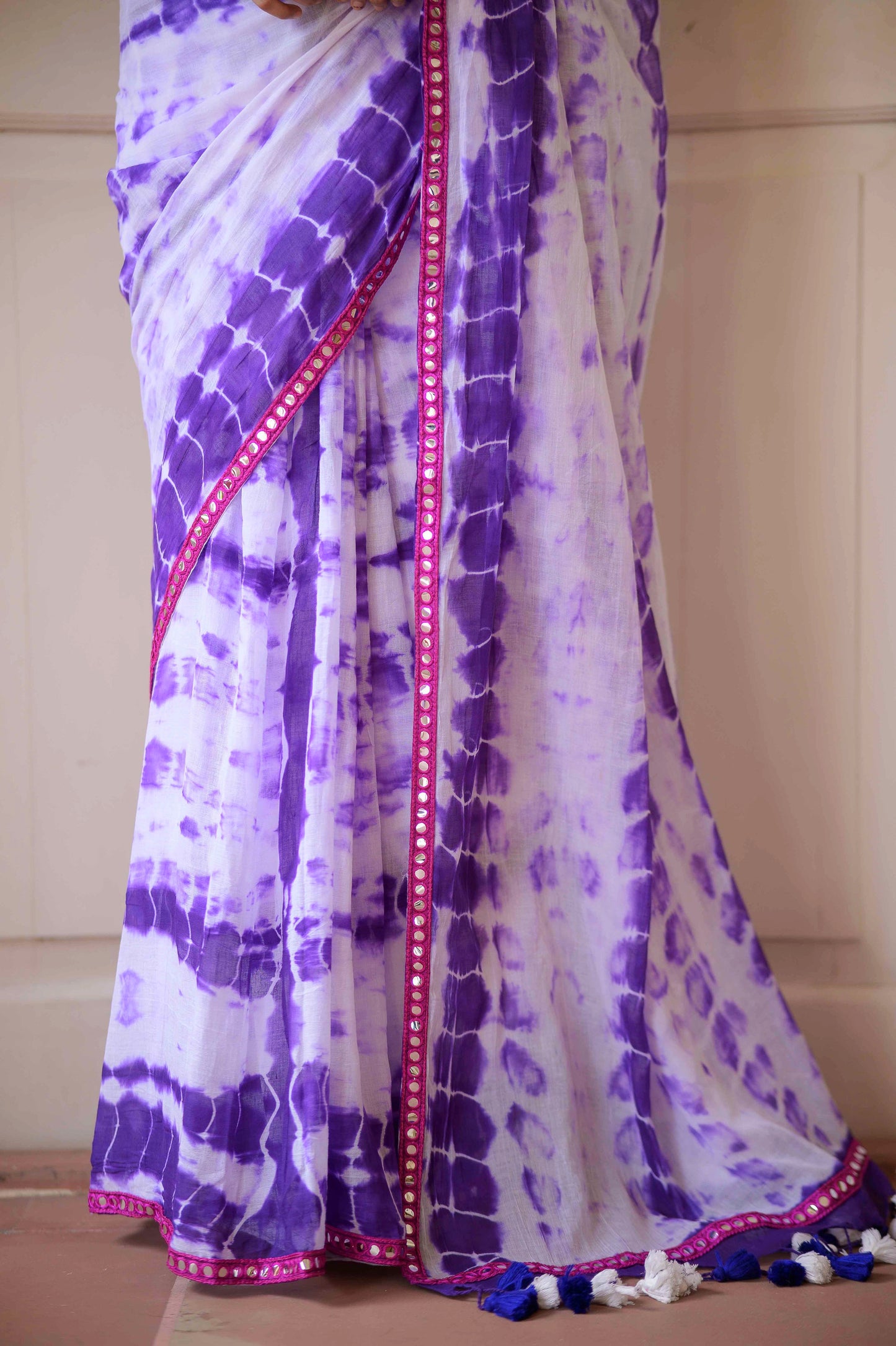 Purple Tie and dye Mulmul Cotton Saree