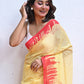 Yellow Mulmul Cotton Saree