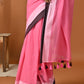 Pink Mulmul Cotton Saree