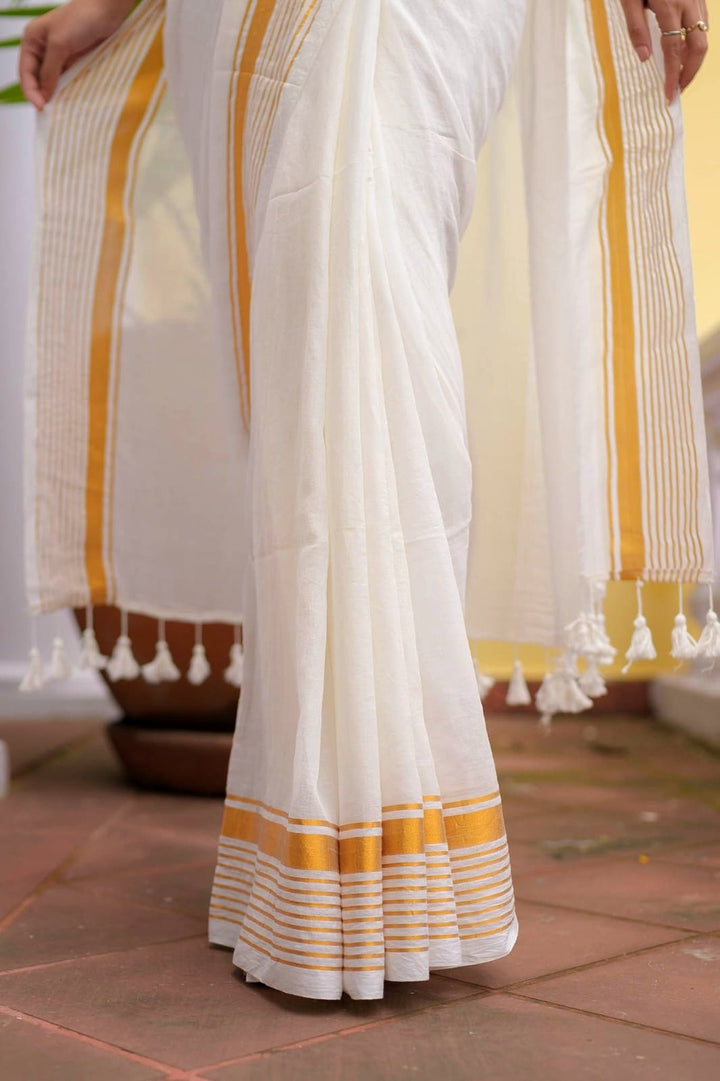 White Mulmul Cotton Saree