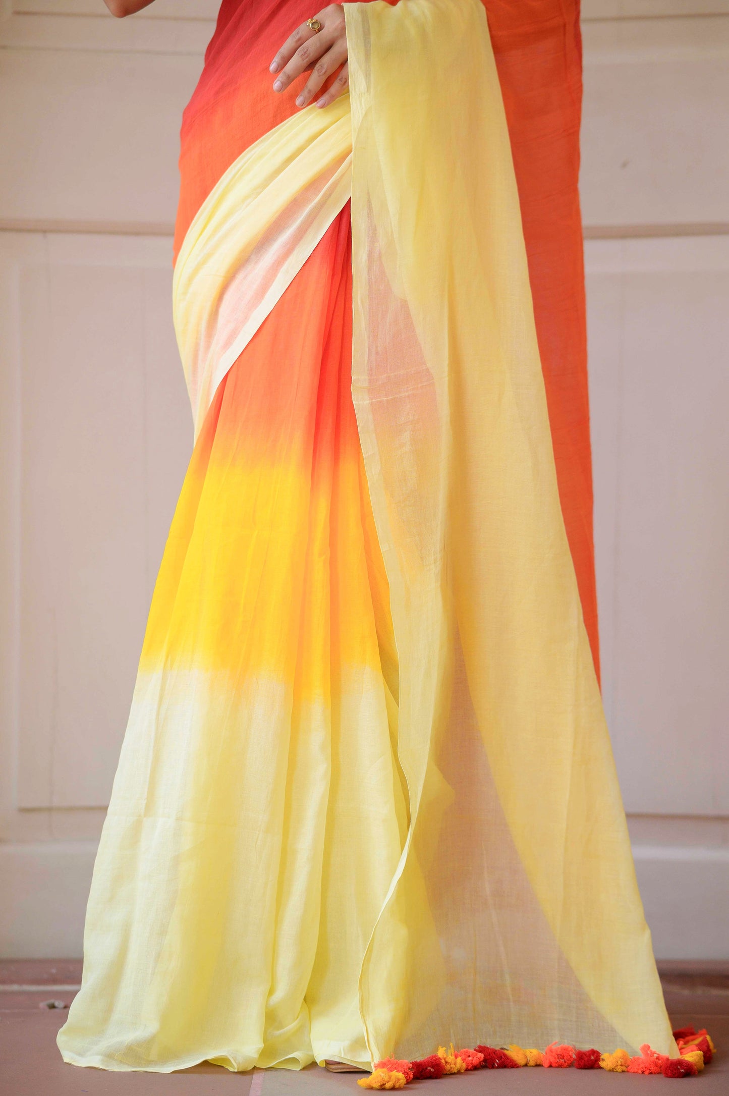 Red Tie Dye Mulmul Cotton Saree