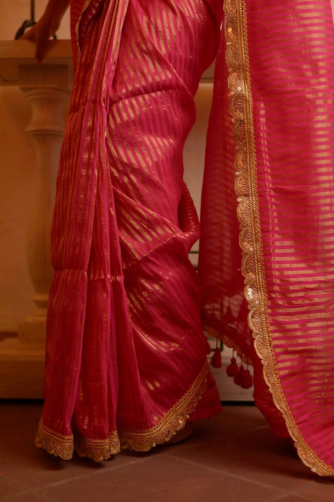 Pink Zari Tissue Saree
