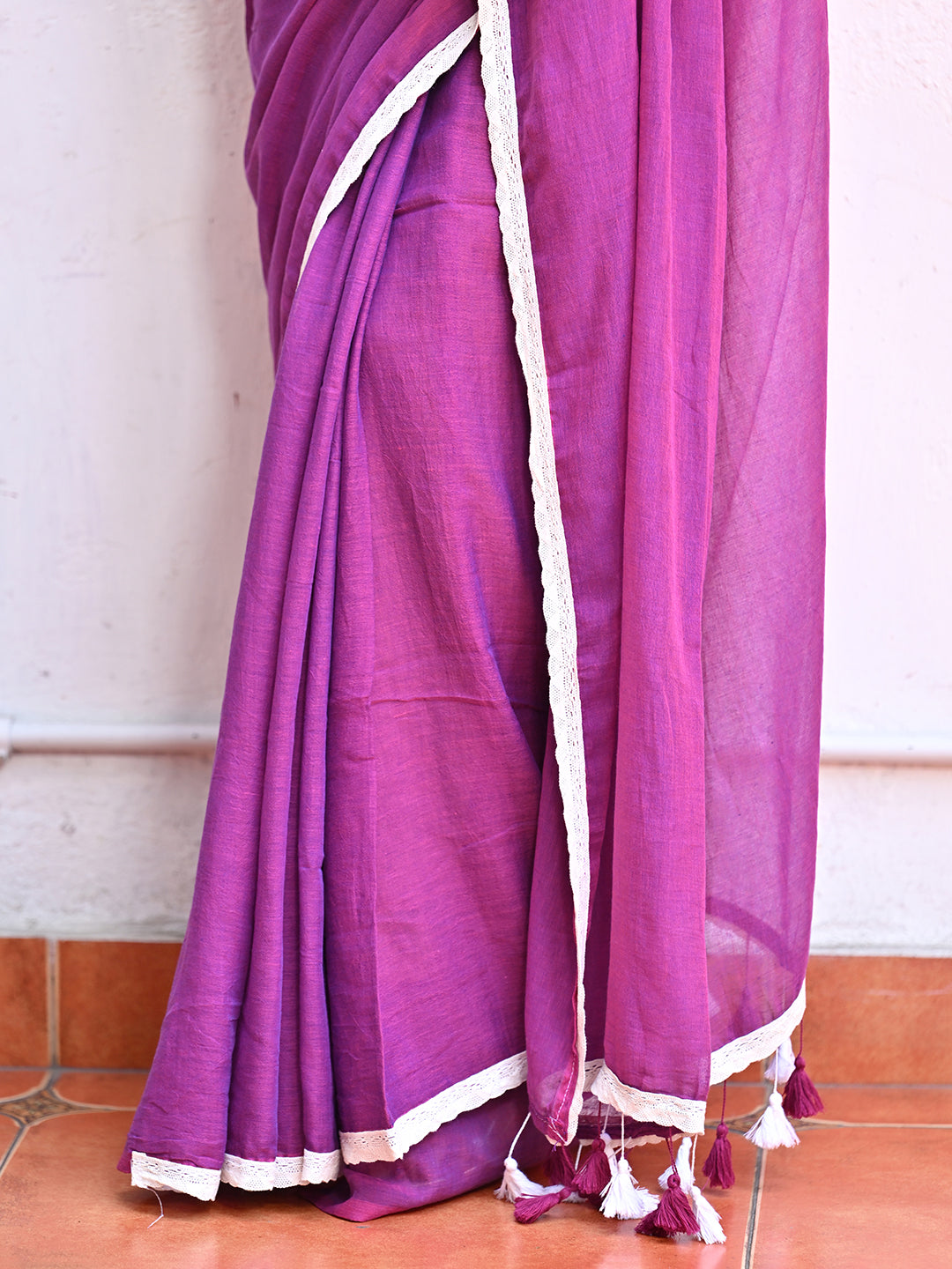 Purple Mulmul Cotton Saree
