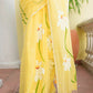 Yellow Hand Painted Mulmul Cotton Saree