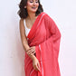 Red Check Mulmul Cotton Saree