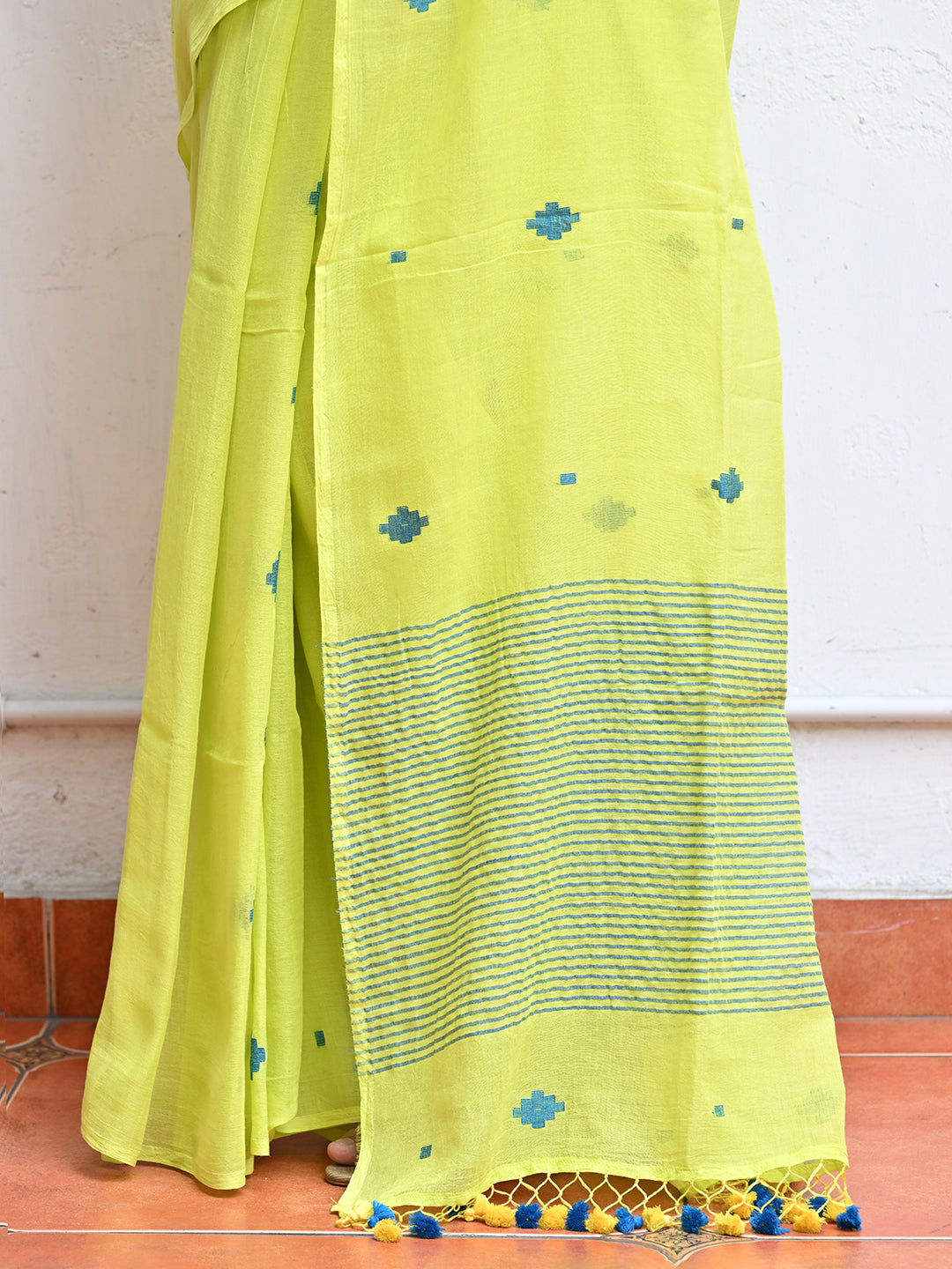 Green Mulmul Cotton Saree