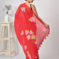 Hand Painted Red Mulmul Cotton Saree