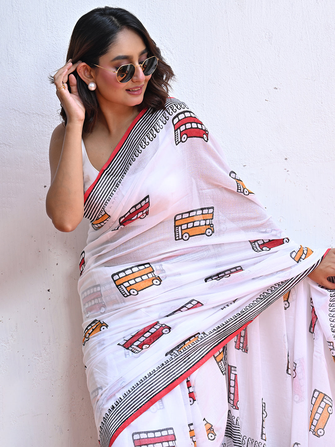 White Mulmul Cotton Saree