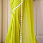 Flower Lime Green Mulmul Cotton Saree