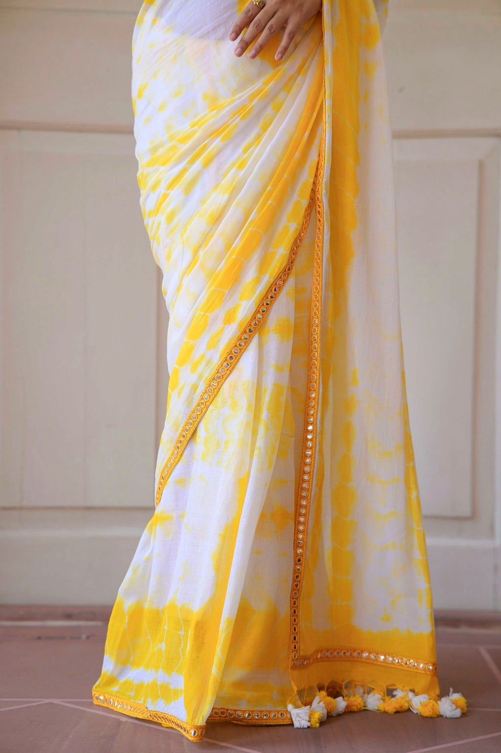 Yellow Tie and Dye Mulmul Cotton Saree