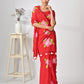 Hand Painted Red Mulmul Cotton Saree