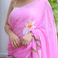 Baby Pink Hand Painted Mulmul Cotton Saree