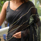 Black Sequined Mulmul Cotton Saree