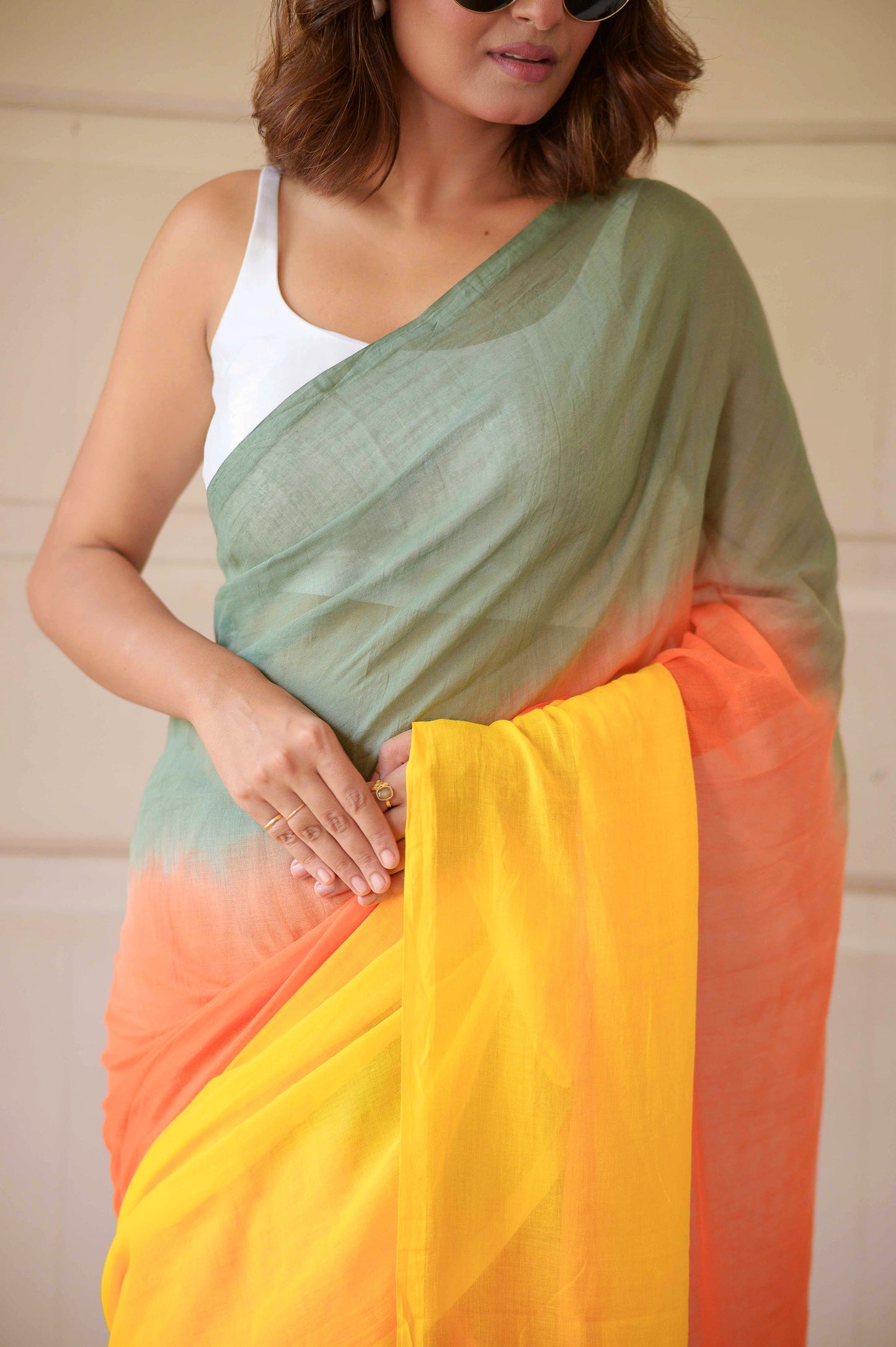 Orange Tie Dye Mulmul Cotton Saree