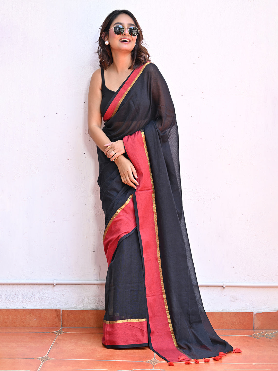 Black Mulmul Cotton Saree