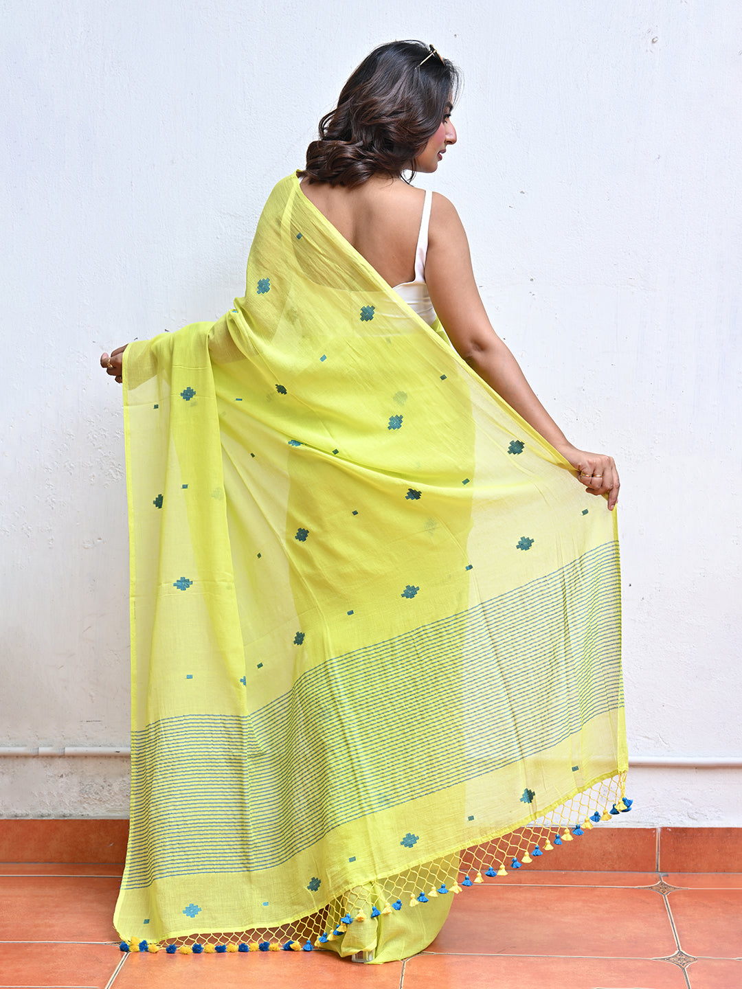 Green Mulmul Cotton Saree