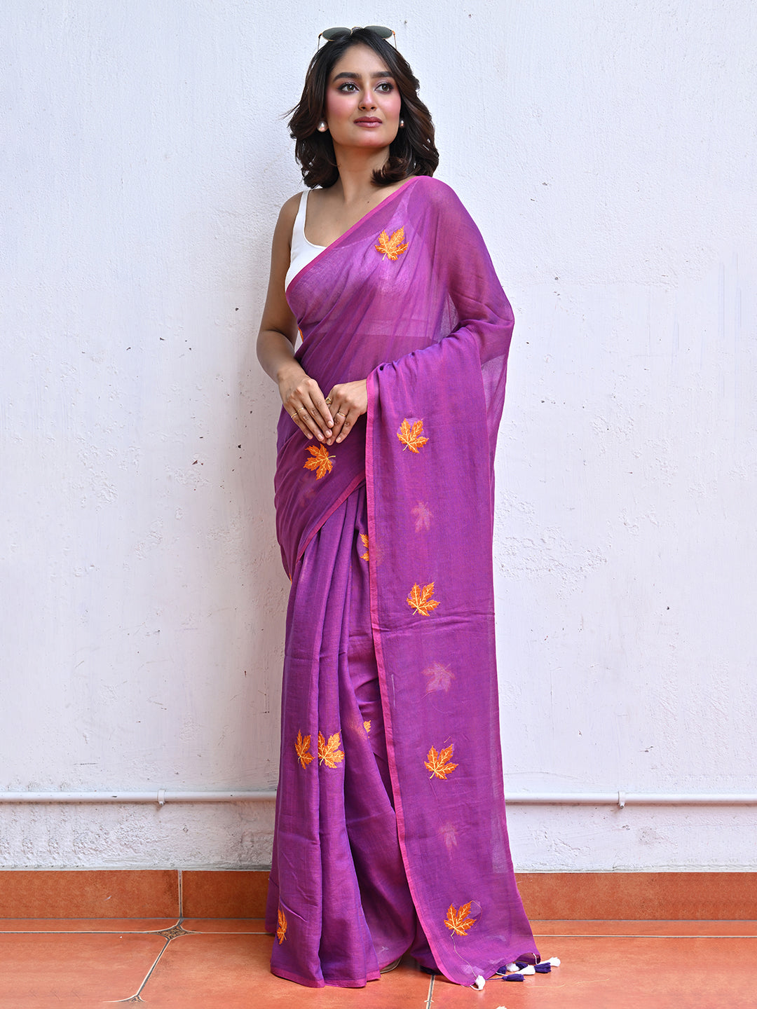 Purple Mulmul Cotton Saree