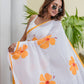 Hibiscus Hand Painted Mulmul Cotton Saree