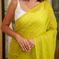 Lime Green Sequined Mulmul Cotton Saree