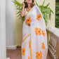 Hibiscus Hand Painted Mulmul Cotton Saree