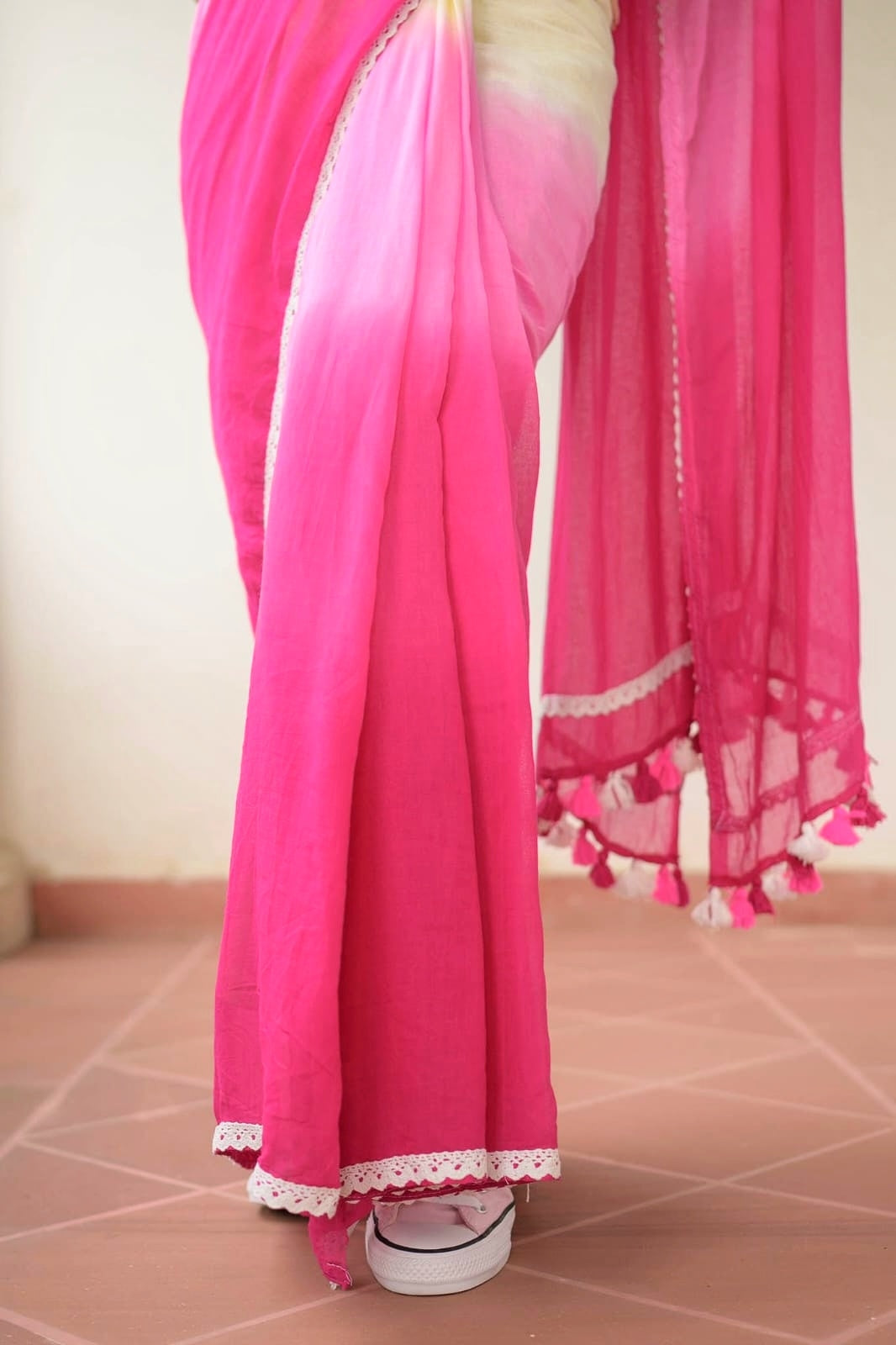Pink Tie Dye Mulmul Cotton Saree