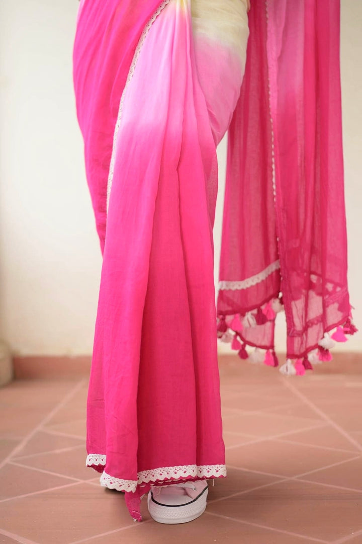 Pink Tie Dye Mulmul Cotton Saree