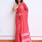 Red Check Mulmul Cotton Saree