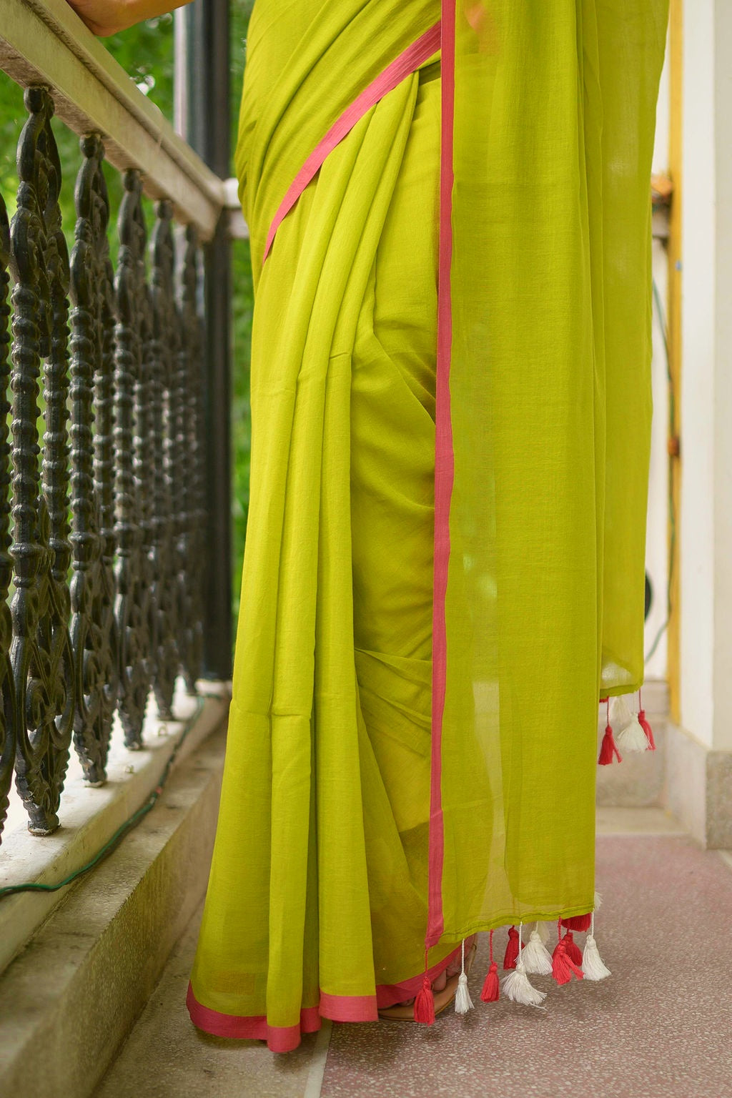 Green And Pink Mulmul Cotton Saree