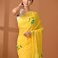 Hand Painted Yellow Mulmul Cotton Saree