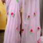 Baby Pink Embroidery Mulmul Cotton Saree