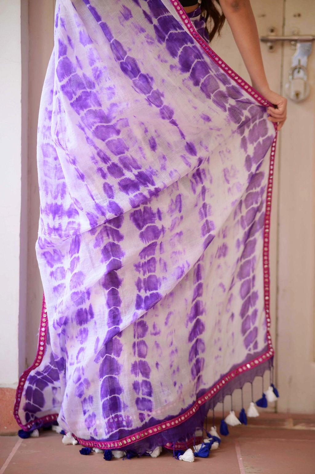 Purple Tie and dye Mulmul Cotton Saree